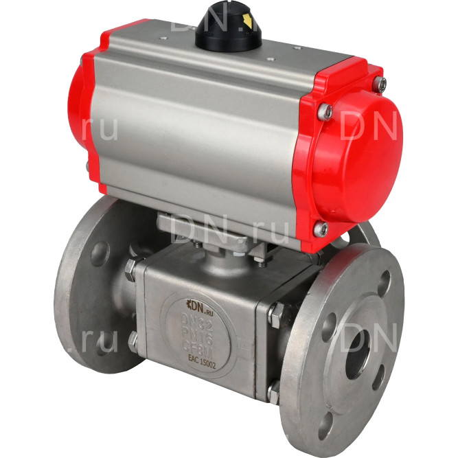 Кран шаровой BV3232P(4pc)-FP-3WL-F Ду25 Ру16 полнопроходной трехходовой, фланцевый, корпус - нержавеющая сталь SS316, с пневмоприводом PA-DA-052 двойного действия в Уфе