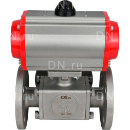 Кран шаровой BV3232P(4pc)-FP-3WL-F Ду25 Ру16 полнопроходной трехходовой, фланцевый, корпус - нержавеющая сталь SS316, с пневмоприводом PA-DA-052 двойного действия