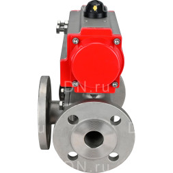 Кран шаровой BV3232P(4pc)-FP-3WL-F Ду25 Ру16 полнопроходной трехходовой, фланцевый, корпус - нержавеющая сталь SS316, с пневмоприводом PA-DA-052 двойного действия