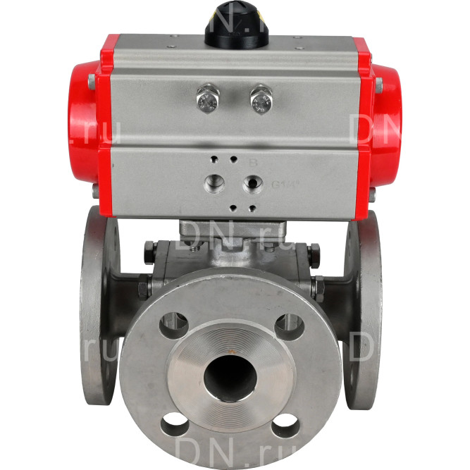 Кран шаровой BV3232P(4pc)-FP-3WL-F Ду25 Ру16 полнопроходной трехходовой, фланцевый, корпус - нержавеющая сталь SS316, с пневмоприводом PA-DA-052 двойного действия в Уфе