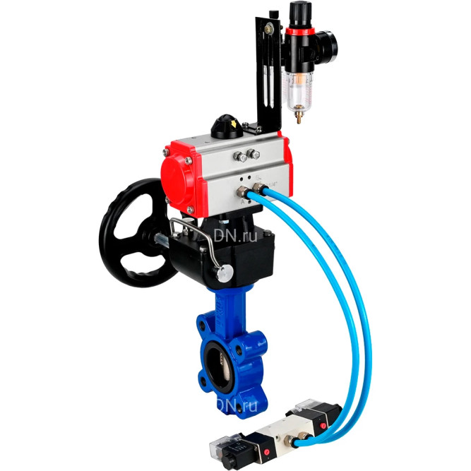 Затвор дисковый поворотный WBV1616E-2W-Fb-H Ду65 Ру16 LUG, корпус - чугун QT450, диск - чугун QT450, уплотнение - EPDM, с пневмоприводом PA-DA-065, пневмораспределителем 4M320-10 AC220V, ручным дублером MON1-250-T26-ISO и БПВ AFC2000 в Уфе