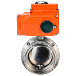 Затвор дисковый поворотный WBV3131E-2W-T-H Ду65 Ру10 резьбовой, корпус - пищевая нержавеющая сталь 304, уплотнение - EPDM, с электроприводом QT-N-005EM-O1-380VAC-У1 380В HARK
