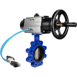 Затвор дисковый поворотный WBV1616E-2W-Fb-H Ду125 Ру16 LUG корпус - чугун QT450, диск - чугун QT450, уплотнение - EPDM, с пневмоприводом PA-DA-105-1 и пневмораспределителем 4V320-10 AC220V