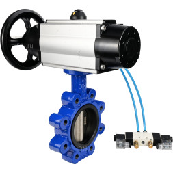 Затвор дисковый поворотный WBV1616E-2W-Fb-H Ду125 Ру16 LUG корпус - чугун QT450, диск - чугун QT450, уплотнение - EPDM, с пневмоприводом PA-DA-105-1 и пневмораспределителем 4V320-10 AC220V