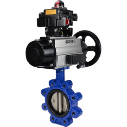 Затвор дисковый поворотный WBV1616E-2W-Fb-H Ду125 Ру16 LUG корпус - чугун QT450, диск - чугун QT450, уплотнение - EPDM, с пневмоприводом PA-DA-105-1, пневмораспределителем 4M310-08 AC220V и БКВ APL-410N EX