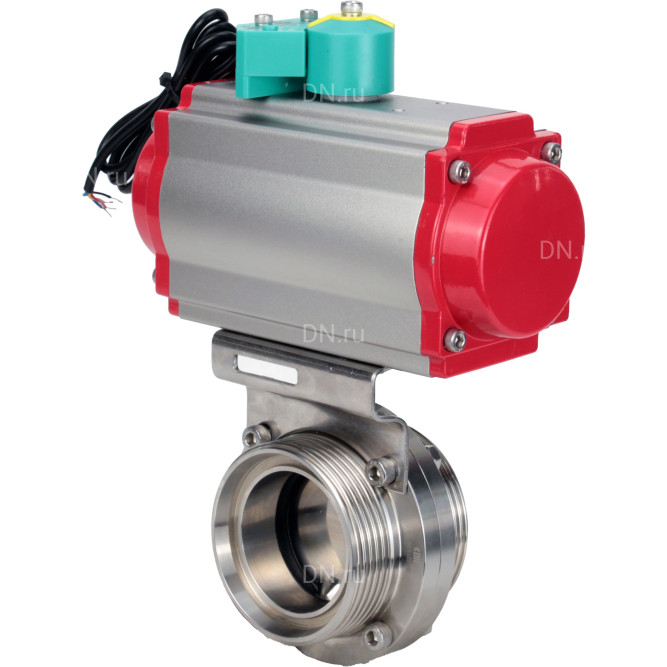 Затвор дисковый поворотный WBV3131S-2W-T-H Ду80 Ру10 резьбовой, пищевая нержавеющая сталь 304, уплотнение - Silicon, с пневмоприводом PA-DA-052, пневмораспределителем 4M310-08 AC220V и магнитным переключателем ALS200D в Уфе