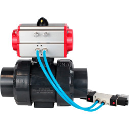 Кран шаровой BV4242E-FP-GRM-ISO Дн40 Ру10 полнопроходной, корпус - НПВХ, шар - НПВХ, уплотнение - EPDM, с пневмоприводом PA-SA-065 и пневмораспределителем 4V320-10 AC220V