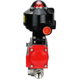 Кран шаровой BV3232P(4pc)-SP-3WL-T-ISO-H 1 1/4″ Ду32 Ру63 стандартнопроходной трехходовой L-тип, нержавеющая сталь SS316, внутренняя резьба, уплотнение - PTFE, с пневмоприводом PA-SA-65 и БКВ APL-510N-EX