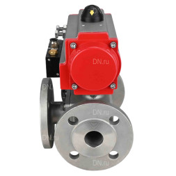Кран шаровой BV3232P(4pc)-FP-3WL-F Ду25 Ру16 полнопроходной трехходовой, фланцевый, корпус - нержавеющая сталь SS316, с пневмоприводом PA-DA-052 двойного действия и пневмораспределителем 4M310-08 DC24V