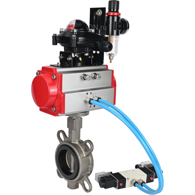 Затвор дисковый поворотный WBV3131E-2W-Fb-H Ду150 Ру16 межфланц., корпус - нержавеющая сталь 304, диск - нержавеющая сталь 304, уплотнение - EPDM, с пн.приводом PA-SA-160, пн.распределителем 4M320-08 AC220V, БКВ APL-210N, БПВ AFC2000 в Уфе