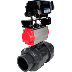 Кран шаровой BV4242E-FP-GRM-ISO Дн80 Ру10 полнопроходной, корпус - НПВХ, шар - НПВХ, уплотнение - EPDM, с пневмоприводом PA-DA-065 и пневмопозиционером YT-1000RSN без обратной связи