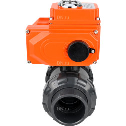 Кран шаровой BV4242E-FP-GRM-ISO Дн25 Ру10 полнопроходной, клеевой с разборным муфтовым соединением, корпус - НПВХ, шар - НПВХ, уплотнение - EPDM, с электроприводом QT-N-003EM-O1-24VDC-У1 HARK