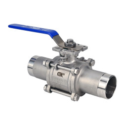 Кран шаровой BV3131P(3pc)-FP-W-ISO-H LONG Ду10 Ру63 полнопроходной, трехсоставной, корпус - нержавеющая сталь 304, уплотнение - PTFE, под приварку, с рукояткой