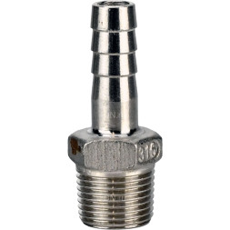 Штуцер елочка BF32-T-1-15 1″х15мм Ду25 Ру16 шланговый, корпус - нержавеющая сталь AISI 316 (CF8M), присоединение - наружная резьба/штуцер