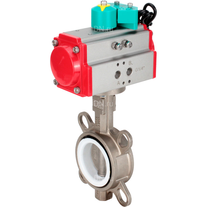 Затвор дисковый поворотный WBV3232P-2W-Fb-H Ду125 Ру16 корпус - нержавеющая сталь 316L, диск - нержавеющая сталь 316L, уплотнение - PTFE, с пневмоприводом PA-DA-105 и магнитным переключателем ALS200D в Уфе