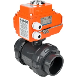 Кран шаровой BV4242E-FP-GRM-ISO Дн40 Ру10 полнопроходной, клеевой с разборным муфтовым соединением, корпус - НПВХ, шар - НПВХ, уплотнение - EPDM, с электроприводом QT-N-003EM-O1-24VDC-У1 HARK