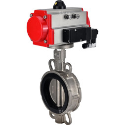 Затвор дисковый поворотный WBV3232E-2W-Fb-H Ду50 Ру16, корпус - нержавеющая сталь 316L, диск - нержавеющая сталь 316L, уплотнение - EPDM, с пневмоприводом PA-DA-065 и пневмораспределителем 4M310-08 AC220V