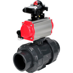 Кран шаровой BV4242E-FP-GRM-ISO Дн65 Ру10 полнопроходной, корпус - НПВХ, шар - НПВХ, уплотнение - EPDM, с пневмоприводом PA-SA-065, пневмораспределителем 4M310-08 AC220V и БКВ APL-210N