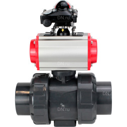 Кран шаровой BV4242E-FP-GRM-ISO Дн65 Ру10 полнопроходной, корпус - НПВХ, шар - НПВХ, уплотнение - EPDM, с пневмоприводом PA-SA-065, пневмораспределителем 4M310-08 AC220V и БКВ APL-210N