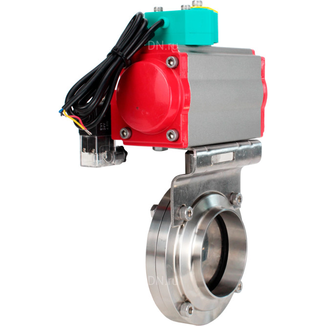 Затвор дисковый поворотный WBV3131E-2W-T-H Ду80 Ру10 резьбовой, пищевая нержавеющая сталь 304, уплотнение - EPDM, с пневмоприводом PA-DA-052, пневмораспределителем 4M310-08 AC220V и магнитным переключателем ALS200D в Уфе