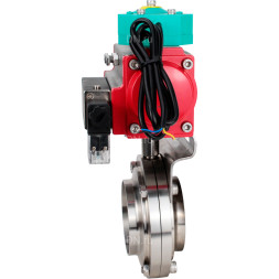 Затвор дисковый поворотный WBV3131E-2W-T-H Ду80 Ру10 резьбовой, пищевая нержавеющая сталь 304, уплотнение - EPDM, с пневмоприводом PA-DA-052, пневмораспределителем 4M310-08 AC220V и магнитным переключателем ALS200D