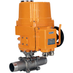 Кран шаровой BV3131P(3pc)-FP-W-ISO-H LONG Ду25 Ру63 полнопроходной, корпус - нержавеющая сталь 304, уплотнение - PTFE, под приварку, с 1/4-оборотным электроприводом взрывозащищенным QT-EX-010EM-O2-220VAC-У1 220В