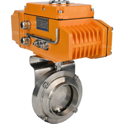Затвор дисковый поворотный WBV3131E-2W-W-H Ду20 Ру10 под приварку, корпус - пищевая нержавеющая сталь 304, уплотнение - EPDM, с электроприводом QT-N-005EM-A1-220VAC-У1 c датчиком обратной связи и входным управляющим сигналом 4-20мА HARK