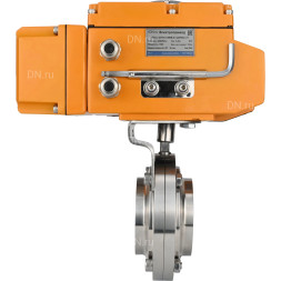 Затвор дисковый поворотный WBV3131E-2W-W-H Ду20 Ру10 под приварку, корпус - пищевая нержавеющая сталь 304, уплотнение - EPDM, с электроприводом QT-N-005EM-A1-220VAC-У1 c датчиком обратной связи и входным управляющим сигналом 4-20мА HARK