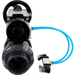 Кран шаровой BV4242E-FP-GRM-ISO Дн20 Ру10 полнопроходной, корпус - НПВХ, шар - НПВХ, уплотнение - EPDM, с пневмоприводом PA-DA-105-1 и пневмораспределителем 4V320-10 AC220V