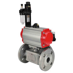 Кран шаровой BV3232P(4pc)-FP-3WL-F Ду40 Ру16 полнопроходной трехходовой, фланцевый, корпус - нержавеющая сталь SS316, с пневмоприводом PA-DA-065 двойного действия, пневмораспределителем 4M310-08 AC220V и БПВ AFC2000