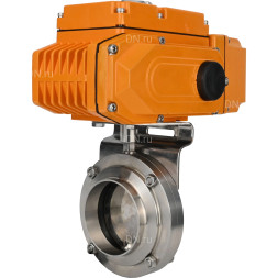 Затвор дисковый поворотный WBV3131E-2W-W-H Ду25 Ру10 под приварку, корпус - пищевая нержавеющая сталь 304, уплотнение - EPDM, с электроприводом QT-N-005EM-A1-220VAC-У1 c датчиком обратной связи и входным управляющим сигналом 4-20мА HARK