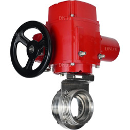 Затвор дисковый поворотный WBV3131E-2W-T-H Ду65 Ру10 резьбовой, корпус - пищевая нержавеющая сталь 304, уплотнение - EPDM, с электроприводом QT-EX-005M-O2-220VAC-У1 с моментной муфтой и штурвалом
