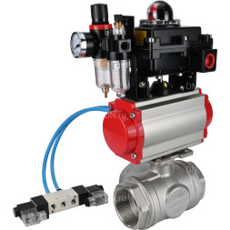 Кран шаровой BV3232P(4pc)-SP-3WL-T-ISO-H Ду50 Ру63, стандартнопроходной, четырехсоставной, нержавеющая сталь 316, PTFE, внутренняя резьба, с пневмоприводом PA-DA-065, пневмораспределителем 4V320-10 AC220V, БКВ APL-410N Ex, БПВ AFC2000