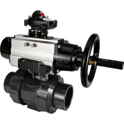 Кран шаровой BV4242E-FP-GRM-ISO Дн15 Ру10 полнопроходной, корпус - НПВХ, шар - НПВХ, уплотнение - EPDM, с пневмоприводом PA-DA-105-1, пневмораспределителем 4M310-08 AC220V и БКВ APL-210N