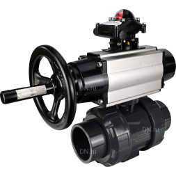 Кран шаровой BV4242E-FP-GRM-ISO Дн15 Ру10 полнопроходной, корпус - НПВХ, шар - НПВХ, уплотнение - EPDM, с пневмоприводом PA-DA-105-1, пневмораспределителем 4M310-08 AC220V и БКВ APL-210N