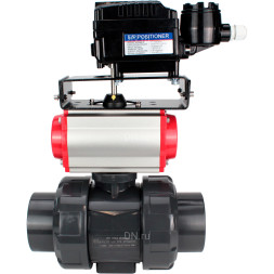 Кран шаровой BV4242E-FP-GRM-ISO Дн40 Ру10 полнопроходной, корпус - НПВХ, шар - НПВХ, уплотнение - EPDM, с пневмоприводом PA-SA-065 и пневмопозиционером YT-1000RSN без обратной связи