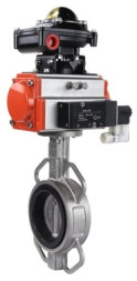 Затвор дисковый поворотный WBV3232E-2W-Fb-H Ду300 Ру16, корпус - нержавеющая сталь 316L, диск - нержавеющая сталь 316L, уплотнение - EPDM, с пневмоприводом PA-SA-210 с возвратными пружинами, с пневмораспределителем 4V320-10 AC220V, с БКВ APL-510N EX