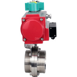 Затвор дисковый поворотный WBV3131S-2W-T-H Ду65 Ру10 резьбовой, пищевая нержавеющая сталь 304, уплотнение - Silicon, с пневмоприводом PA-DA-052, пневмораспределителем 4M310-08 DC24V и магнитным переключателем ALS200D