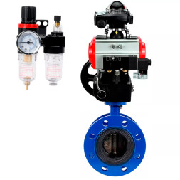 Затвор дисковый поворотный WBV1331E-2W-F-H Ду125 Ру16 фланцевый, чугун GGG40/нержавеющая сталь 304, EPDM, с пневмоприводом PA-DA-130, пневмораспределителем 4M310-08 AC220V, БКВ APL-210N, ручным дублером MON3-700-T38-ISO и БПВ AFC2000