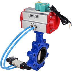 Затвор дисковый поворотный WBV1616N-2W-Fb-H Ду125 Ру16 LUG корпус - чугун QT450, диск - чугун QT450, уплотнение - NBR, с пневмоприводом PA-DA-105, пневмораспределителем 4V320-08 AC220V и магнитным переключателем ALS200D