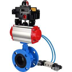 Затвор дисковый поворотный WBV1313E-2W-F-H Ду125 Ру16 фланцевый, корпус - чугун GGG40, диск - чугун GGG40, уплотнение - EPDM, с пневмоприводом PA-DA-130, пневмораспределителем 4V320-10 AC220V и БКВ APL-410N EX