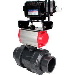 Кран шаровой BV4242E-FP-GRM-ISO Дн80 Ру10 полнопроходной, корпус - НПВХ, шар - НПВХ, уплотнение - EPDM, с пневмоприводом PA-SA-065 и пневмопозиционером YT-1000RSN без обратной связи