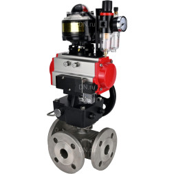 Кран шаровой BV3232P(4pc)-FP-3WL-F Ду15 Ру16 полнопроходной трехходовой, фланцевый, корпус - нержав.сталь SS316, пневмопривод PA-DA-052, пневмораспределитель 4M310-08 AC220V, БКВ APL-510N EX, ручной дублер MON1-250-T26-ISO и БПВ AFC2000