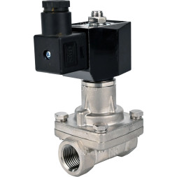 Клапан электромагнитный VS731-PT-NC-24VDC 1/2″ Ду15 Ру6 соленоидный двухходовой, корпус - нержавеющая сталь 304, уплотнение - PTFE, внутренняя резьба, прямого действия, нормально закрытый, с нулевым перепадом давления, катушка - 24В