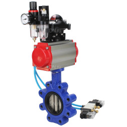 Затвор дисковый поворотный WBV1616N-2W-Fb-H Ду125 Ру16 LUG корпус - чугун QT450, диск - чугун QT450, уплотнение - NBR, с пневмоприводом PA-DA-105, пневмораспределителем 4V320-10 AC220V, БКВ APL-210N и БПВ AFC2000
