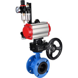 Затвор дисковый поворотный WBV1313E-2W-F-H Ду125 Ру16 фланцевый, корпус - чугун GGG40, диск - чугун GGG40, EPDM, с пневмоприводом PA-DA-130, пневмораспределителем 4M310-08 AC220V, ручным дублером MON1-250-T26-ISO и БПВ AFC2000