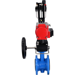 Затвор дисковый поворотный WBV1313E-2W-F-H Ду125 Ру16 фланцевый, корпус - чугун GGG40, диск - чугун GGG40, EPDM, с пневмоприводом PA-DA-130, пневмораспределителем 4M310-08 AC220V, ручным дублером MON1-250-T26-ISO и БПВ AFC2000