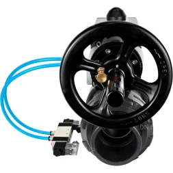 Кран шаровой BV4242E-FP-GRM-ISO Дн65 Ру10 полнопроходной, корпус - НПВХ, шар - НПВХ, уплотнение - EPDM, с пневмоприводом PA-DA-105-1 и пневмораспределителем 4V320-10 AC220V