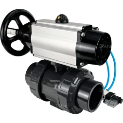 Кран шаровой BV4242E-FP-GRM-ISO Дн65 Ру10 полнопроходной, корпус - НПВХ, шар - НПВХ, уплотнение - EPDM, с пневмоприводом PA-DA-105-1 и пневмораспределителем 4V320-10 AC220V