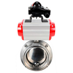 Затвор дисковый поворотный WBV3131E-2W-T-H Ду20 Ру10 резьбовой, пищевая нержавеющая сталь 304, уплотнение – EPDM, с пневмоприводом PA-SA-065 и БКВ APL-210N